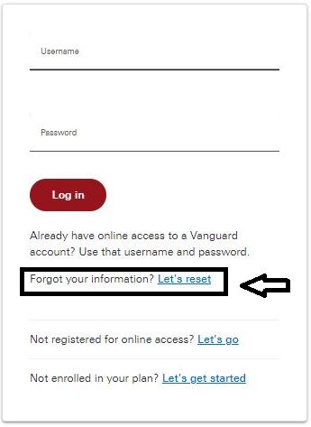 Vanguard Benefits Reset Password