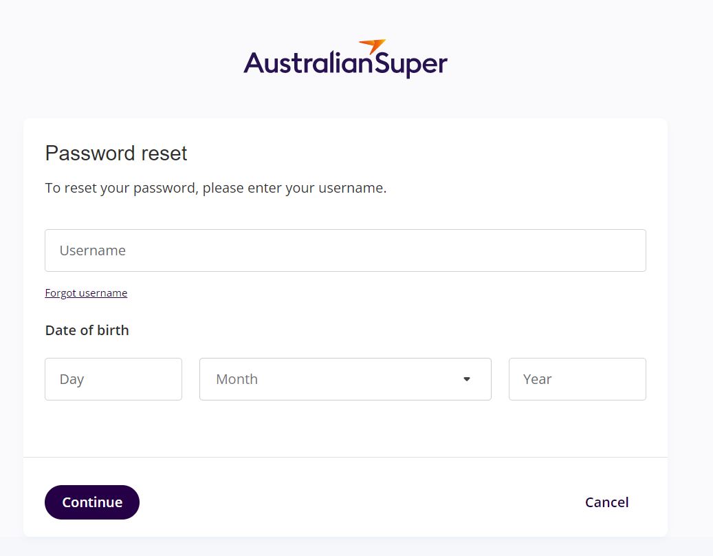 AustralianSuper Login password reset