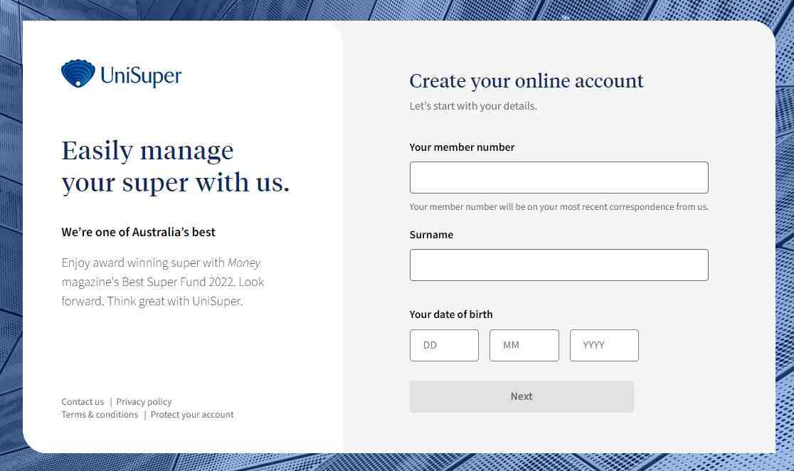 UniSuper account registration